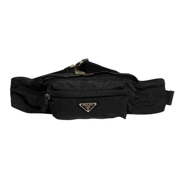 Prada Handbags - PRADA Triangle Logo Metal Fittings Nylon Body Bag Waist Shoulder Black 01014